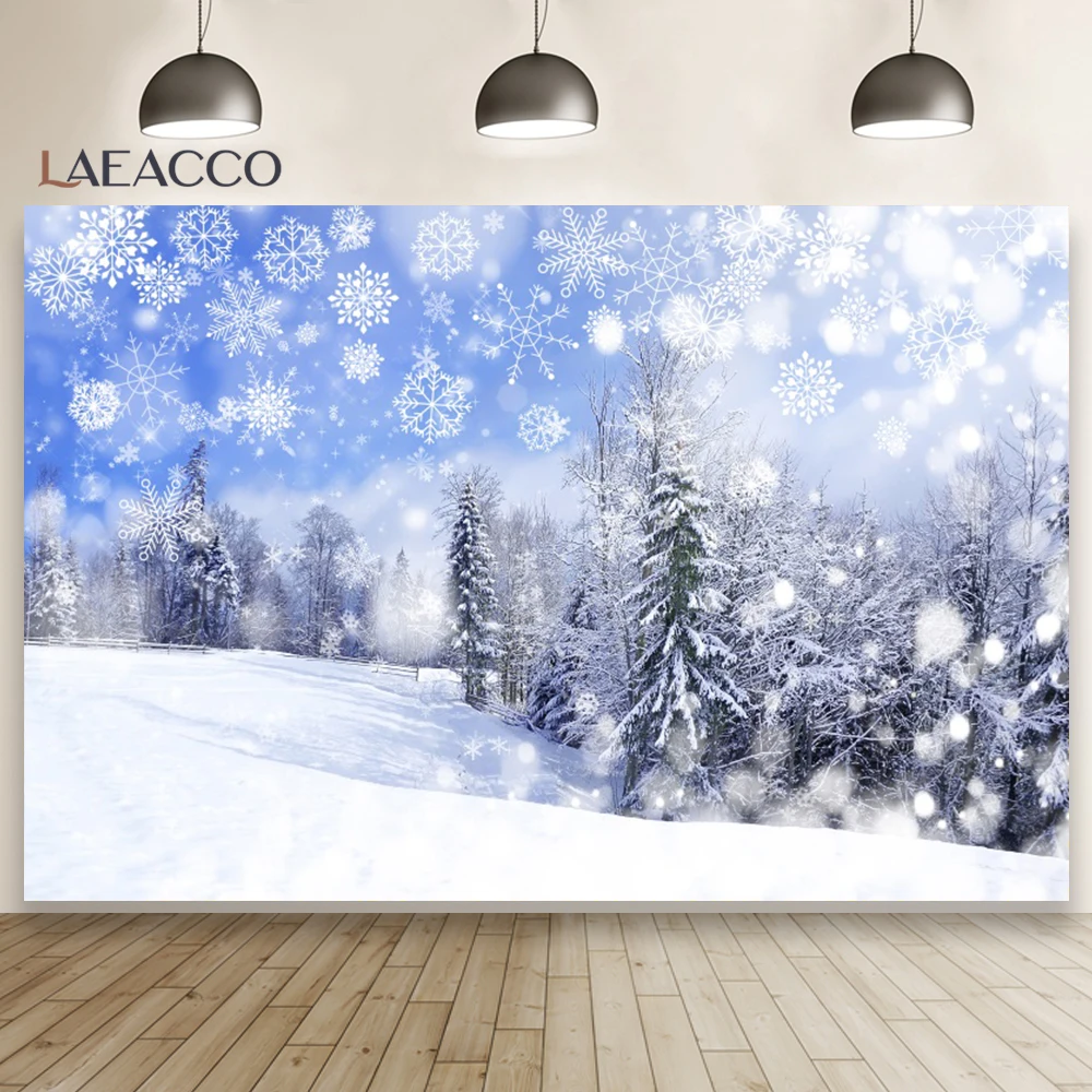 Winter Forest Landscape Background Snowflake Mountain Christmas Natural Scenery Indoor Decor Kids Portrait Photography Backdrop