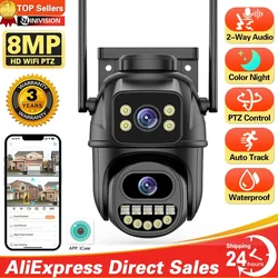 ICSEE HD 8MP PTZ WiFi 4K kamera çift Lens çift ekranlar güvenlik koruma renk NightVision AI parça açık IP CCTV Survalance