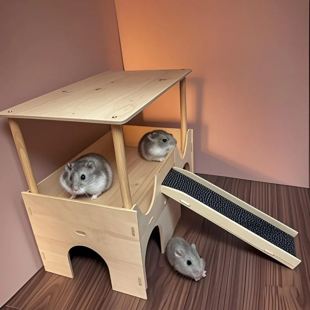 

Wooden Hamster Hideout Creative Design Guinea Pigs House Detachable Hamster Platform for Playing Hamsters Accessories
