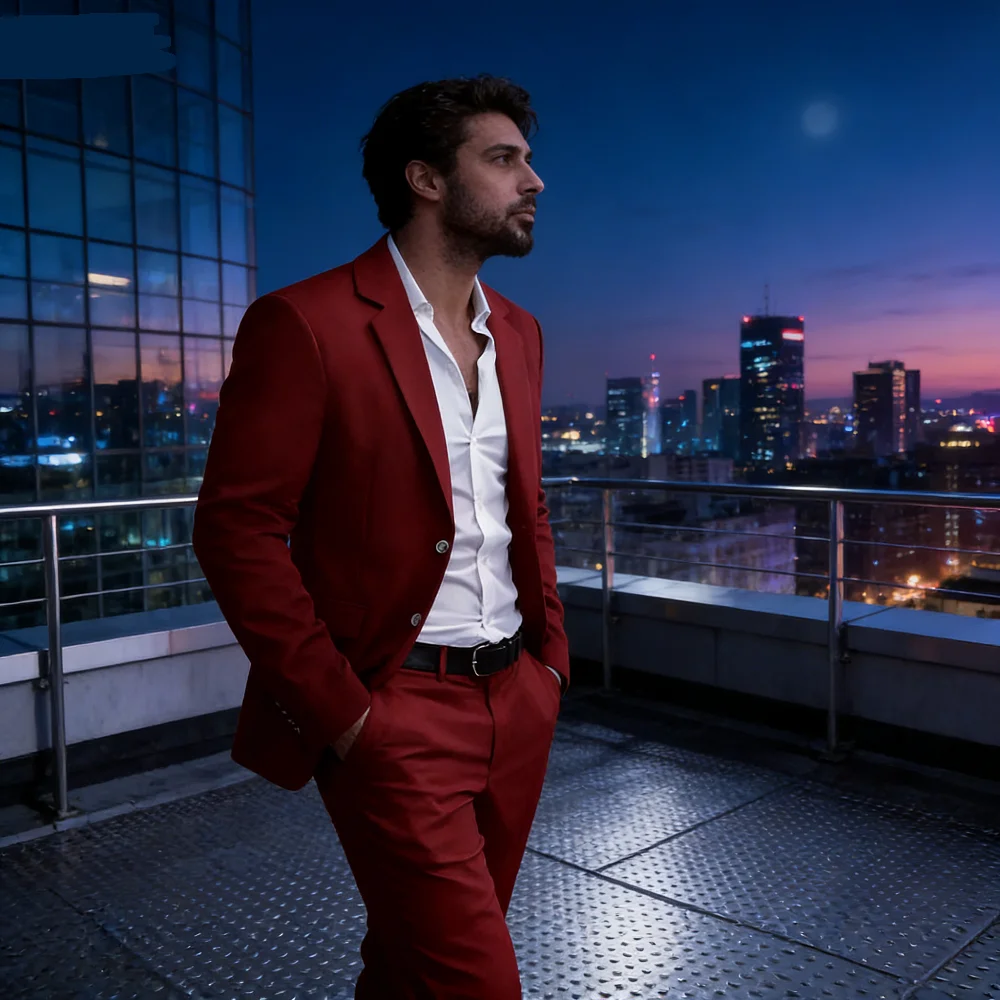 

High Quality Slim Fit Men's Tuxedo Suit Set Notch Lapel Business Blazer with Pants 2-Piece Wedding Party Evening Clothes