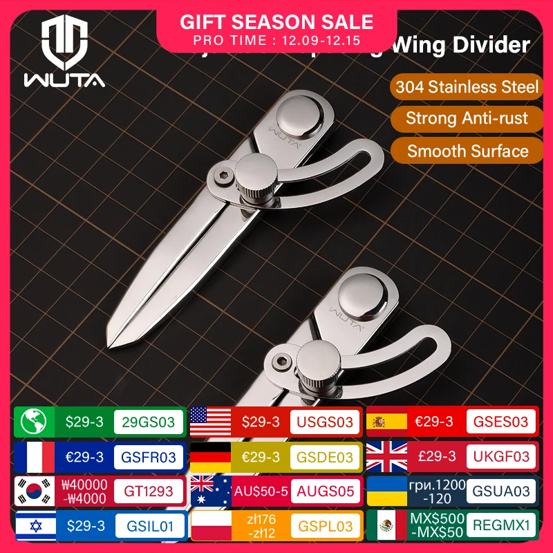 WUTA 304 Stainless Steel Leather Compass Adjustable Spacing Wing Divider Completely Polished Craft Regulation Tools DIY Scriber