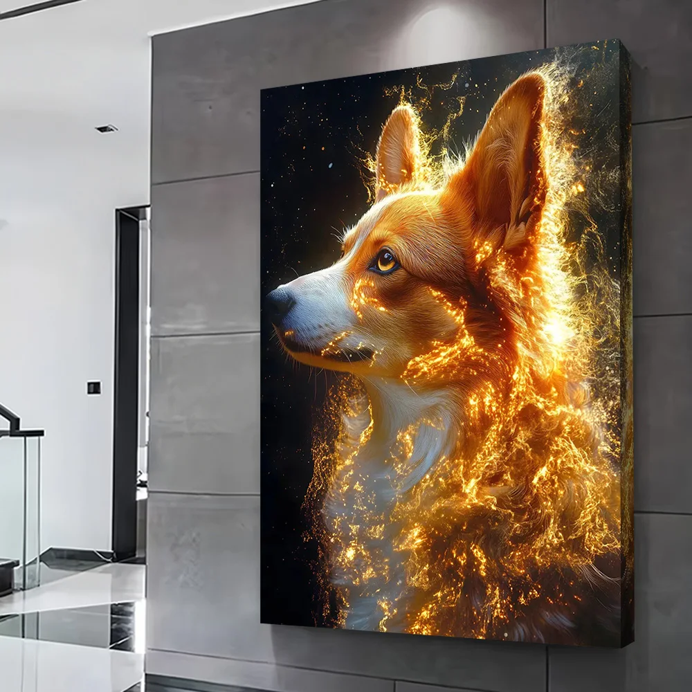 Fiery Corgi Portrait Poster Customizable Printed Canvas Painting for Pictures Wall Art Decorative Picture Gamer Decoration Room