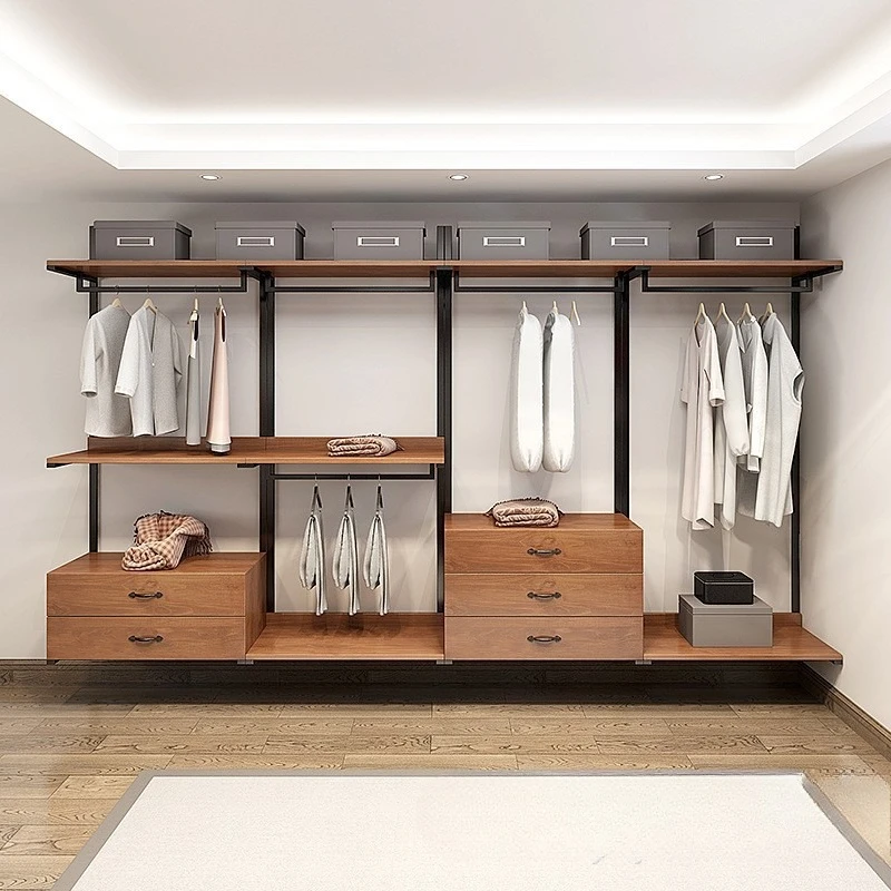Open wardrobe cloakroom rack rack hanging metal hanger bedroom walk-in wrought iron hanger