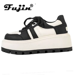 Fujin 6cm Genuine Leather Women Platform Wedge Women Vulcanized Fashion Spring Autumn Casual Breathable Chunky Sneakers Shoes