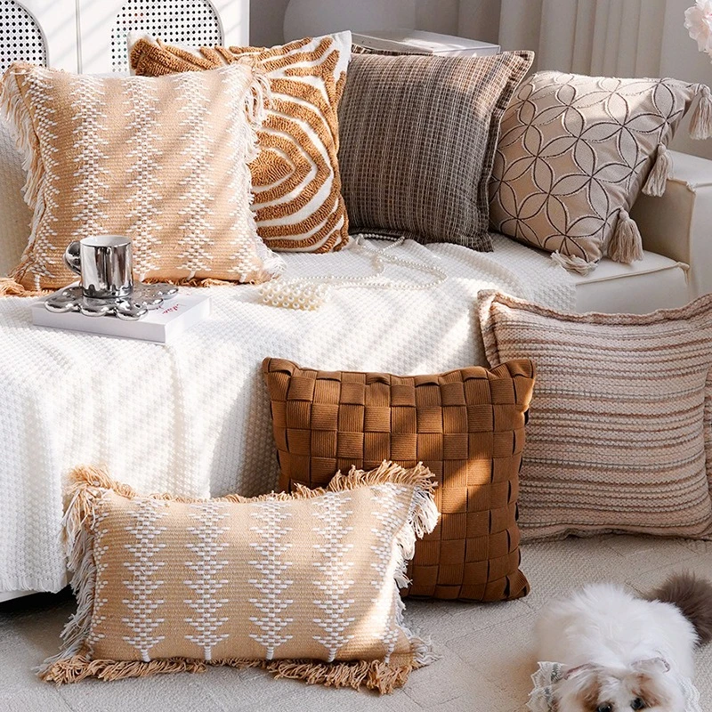 Brown Stamping Throw Pillow Cover