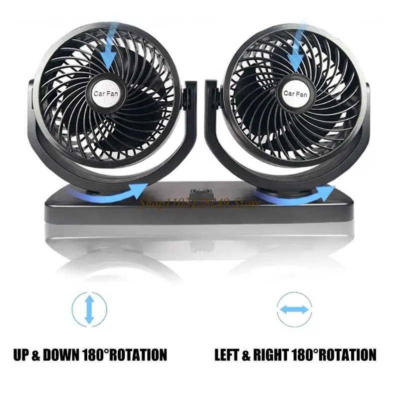 

N5KD 12V 24V 360 Degree Rotating Double Head Vehicle Fan Easy Installation No Tools Required For Quick Cooling Air Circulation