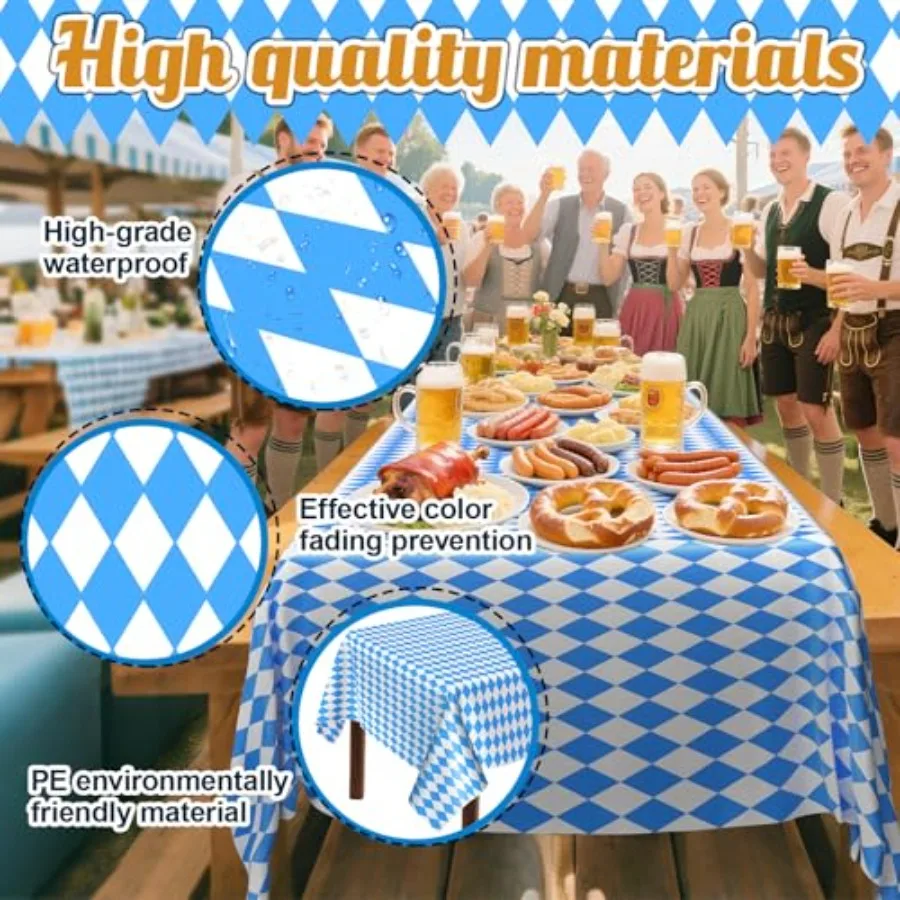 5PCS Oktoberfest Tischdecken 54" x 108" Oktoberfest Bayerische Vinyl Tischdecke Oktoberfesten Dekorationen Party Tischdecke Blau und