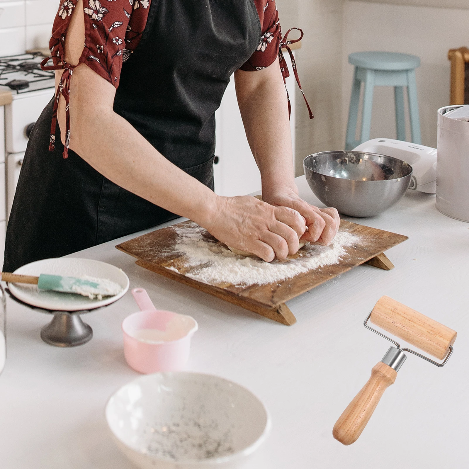 

Wooden Handle Rolling Pin Stainless Steel Dough Roller Pin for Baking Pizza Noodles Pastry Kitchen Tool Practical Cooking Gadget