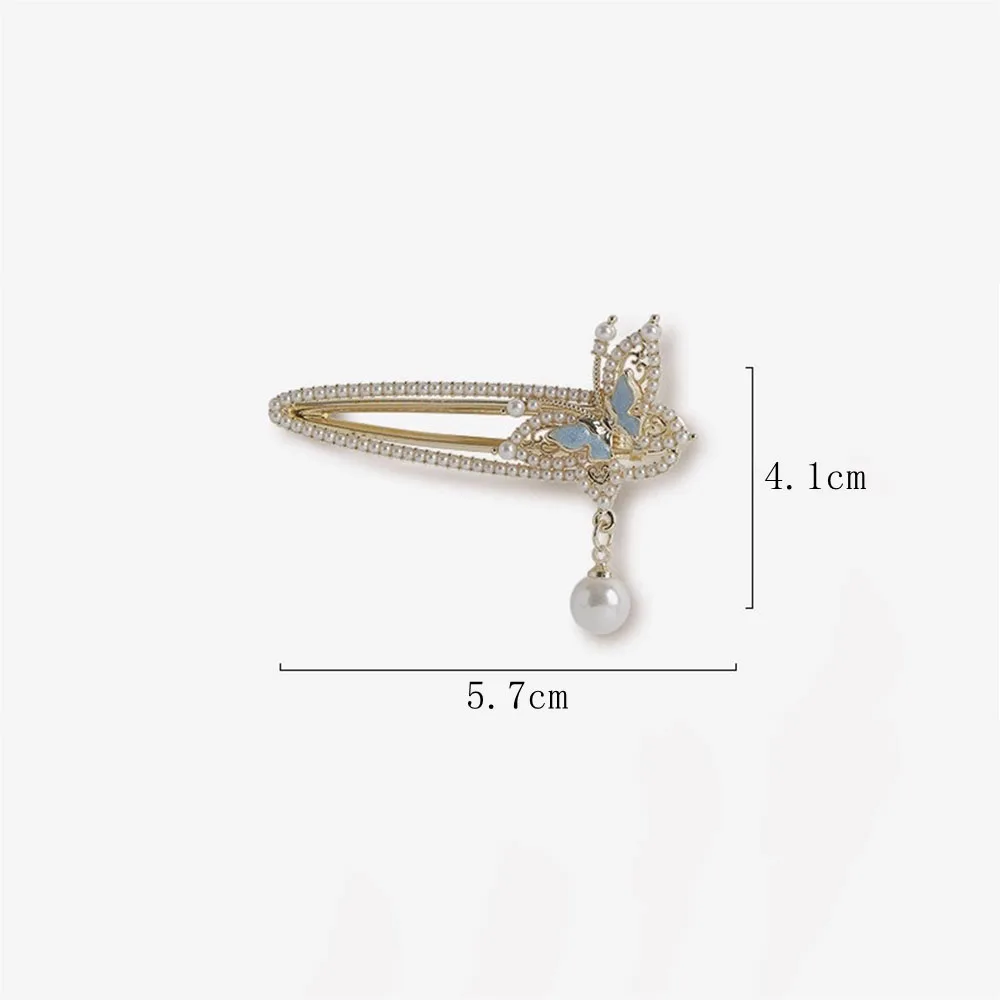 Fashion Pearl Rhinestones Butterfly Side Bangs Hair Accessories Women Girls Hairpins Exquisite Hair Clips