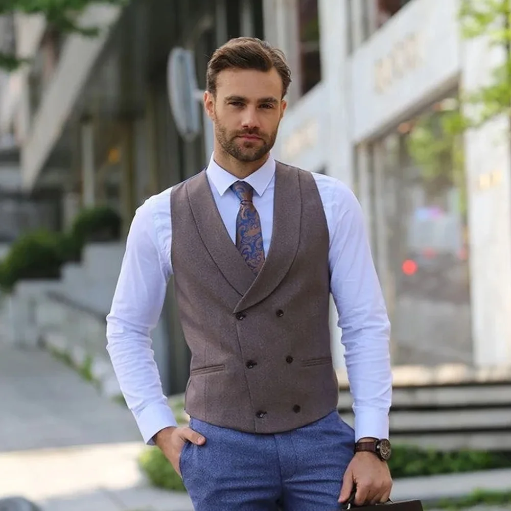 Vests For Men Slim Fits Shawl Collar Double Breasted Luxury Formal Gentleman Summer  Sleeveless Wedding Gilet 여름조끼