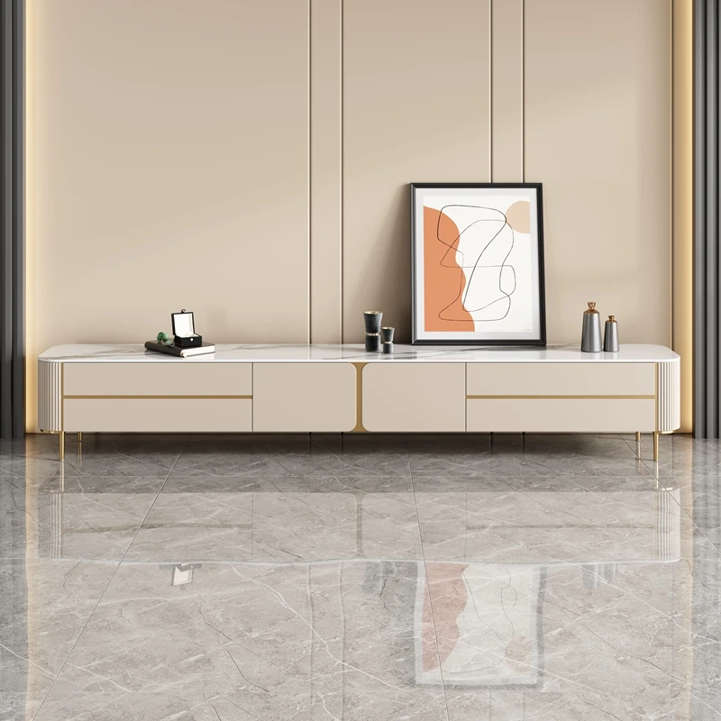 Muebles Modernos Blancos para TV, Soportes para Monitor de Sala de Estar, Mesa de TV de Lujo para Salón, Muebles Minimalistas Estéticos para TV, Muebles Únicos