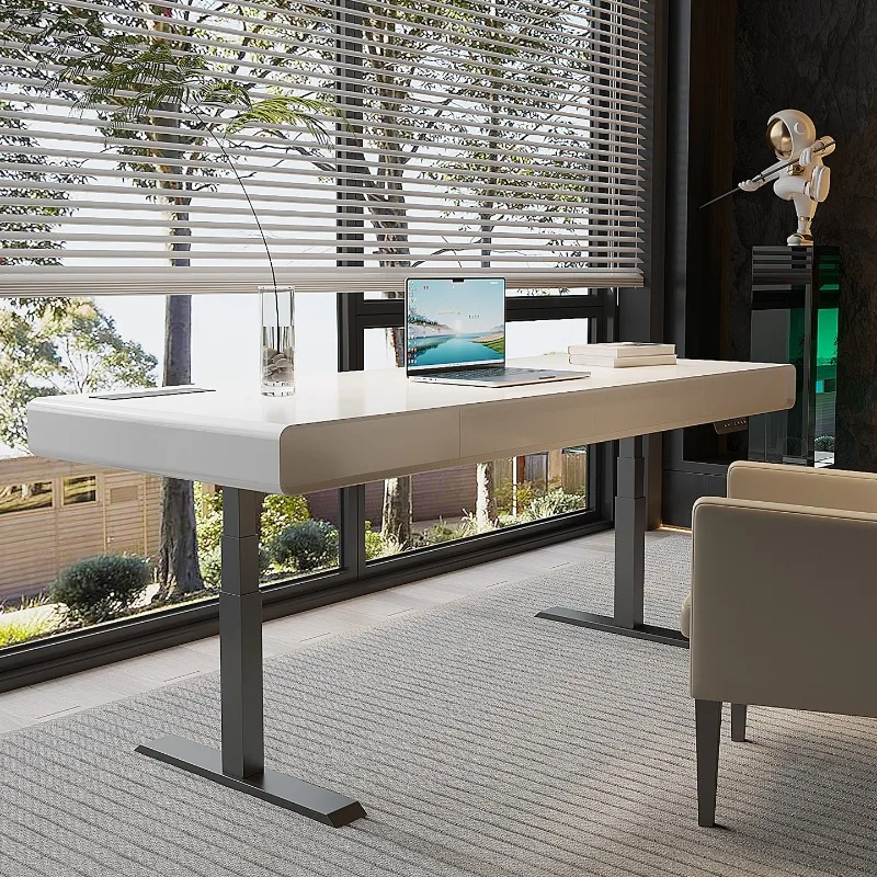 Scrivania sollevabile elettrica intelligente in legno massello di lusso leggero italiano, grande tavolo da soggiorno per scrivania doppia per computer da ufficio domestico