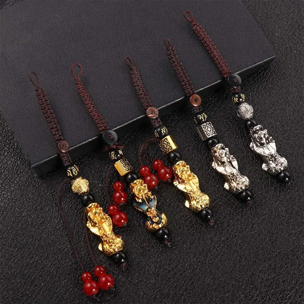 Attract Wealth Phone Charm DIY Trinkets Obsidian Stone Beads Accessories Keychain Pixiu Pendant Car Key Accessories Car Pendant