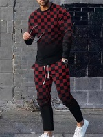Simple Geometric Print Men's Autumn Fashion Casual Crew Neck Top And Pants Outdoor Casual Sports Men Long Sleeve 2pcs Suit