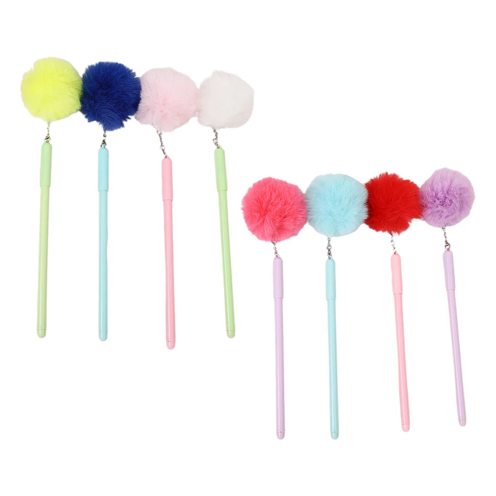 8 Pcs Plush Ball Ballpoint Pen Writing Cute Novelty Fluffy Pens Plastic Student Signature Decorative Pompom