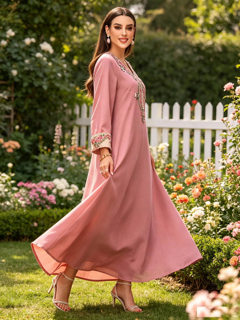 Embroidery Kebaya - Muslim Women Luxury Rhinestone Embroidery Abaya