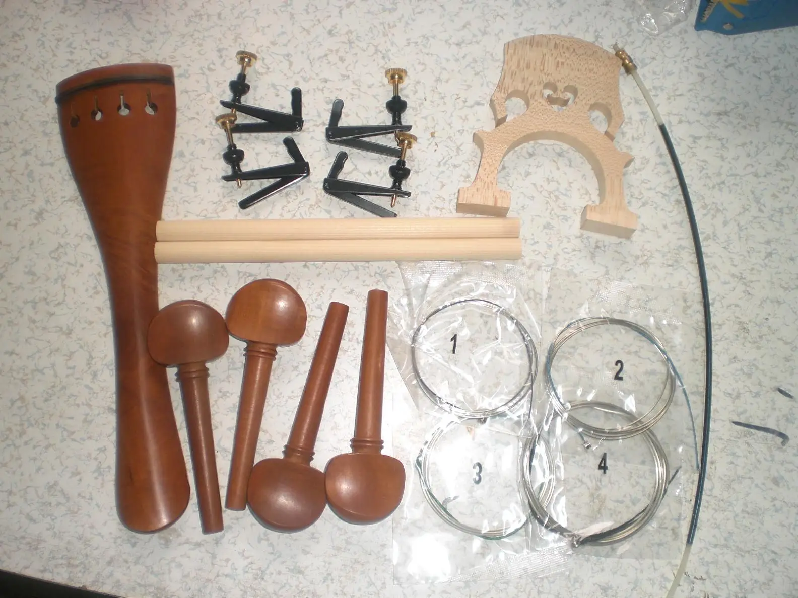 1 Set Jujube Cello Parts 4/4  With fine tuner sound post Strings Tail Gut Cello Bridge