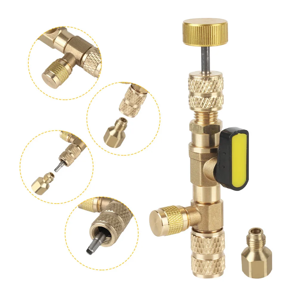 Reparación de aire acondicionado y fluoruro, válvula de refrigerante para aire acondicionado de coche, adaptador de seguridad, herramienta de refrigeración, válvula de CA R22 R410A