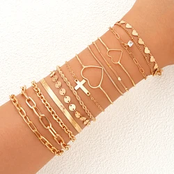 14Pcs Gold Color Bracelet Sets Boho Retro Thick Twist Cuban Chain Bracelet for Women 2024 New Trendy High Quality Jewelry Gifts