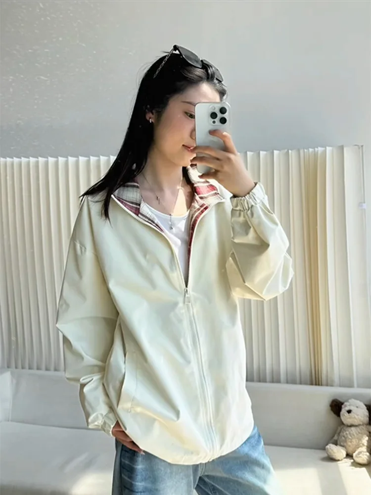 

American Plaid Collar ort Jaet Outdoor Tee-Proof Stand Collar Men Women Autumn Cycling Outfit Couples Jaet Coat