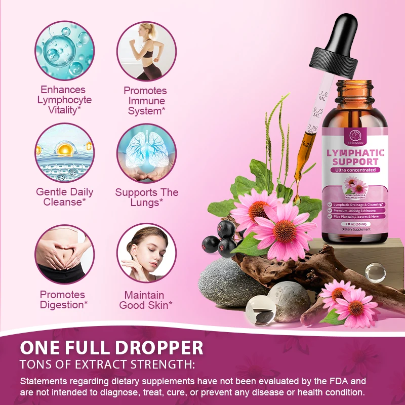 قطرات التصريف اللمفاوي للمناعة، دعم الجهاز اللمفاوي، التنظيف والتخلص من السموم، صحة الكبد مع إشنسا، التوت، البيلردوك، غير المواد المعدلة وراثيًا