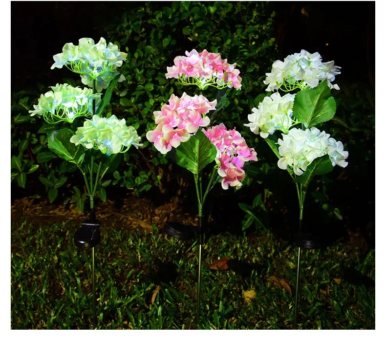 3 Head Hydrangea rose Ground Plug Solar Light Garden Courtyard Lawn Outdoor Artificial Flower LED Decorative Lights Waterproof