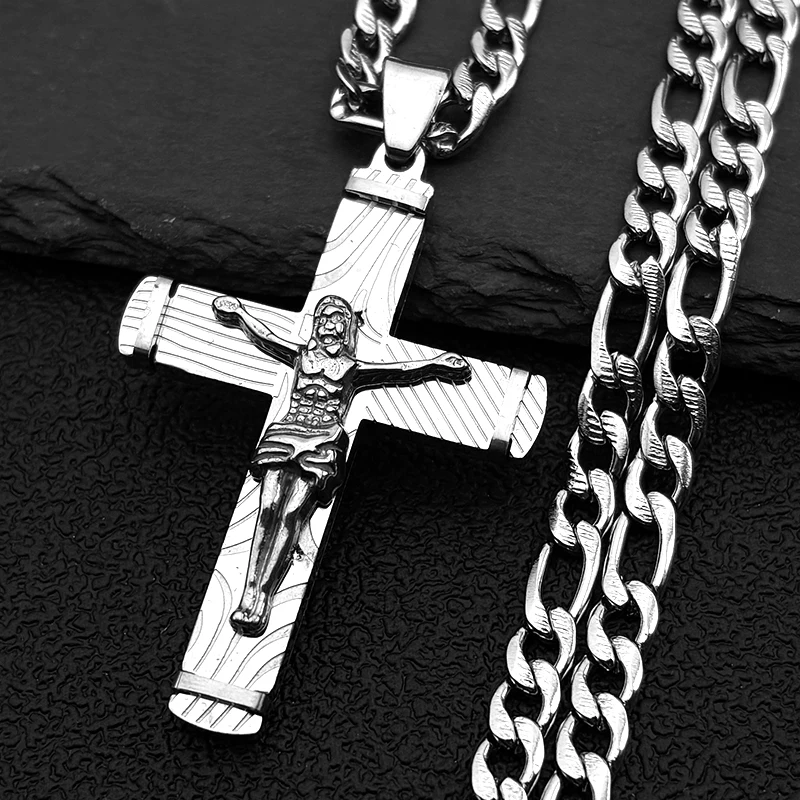 

Christian Jesus Crucifix Cross Pendant Necklace for Women Men Stainless Steel Gold Silver Color Hip Hop Chain Amulet Jewelry