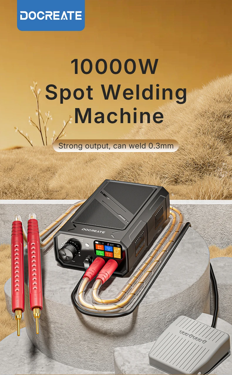 10000W Dual Pulse Spot Welder Max 0.3mm Portable Type-C Welding Auto/Manual Mode LCD Display Foot Pedal ABS Long Runtime