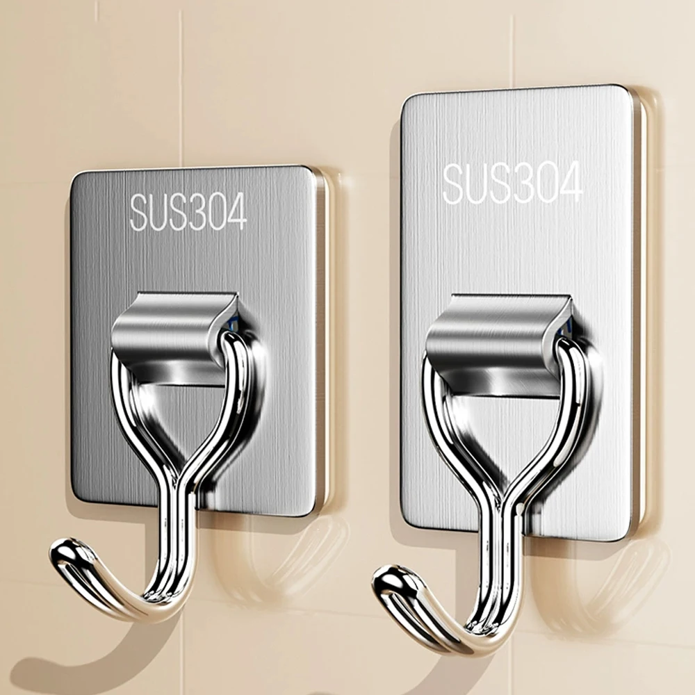 Rotating Self Adhesive Wall Hook Waterproof Sticker On Hooks Towel Coat Bag Hanger Stainless Steel Kitchen Bathroom Organizer Ho