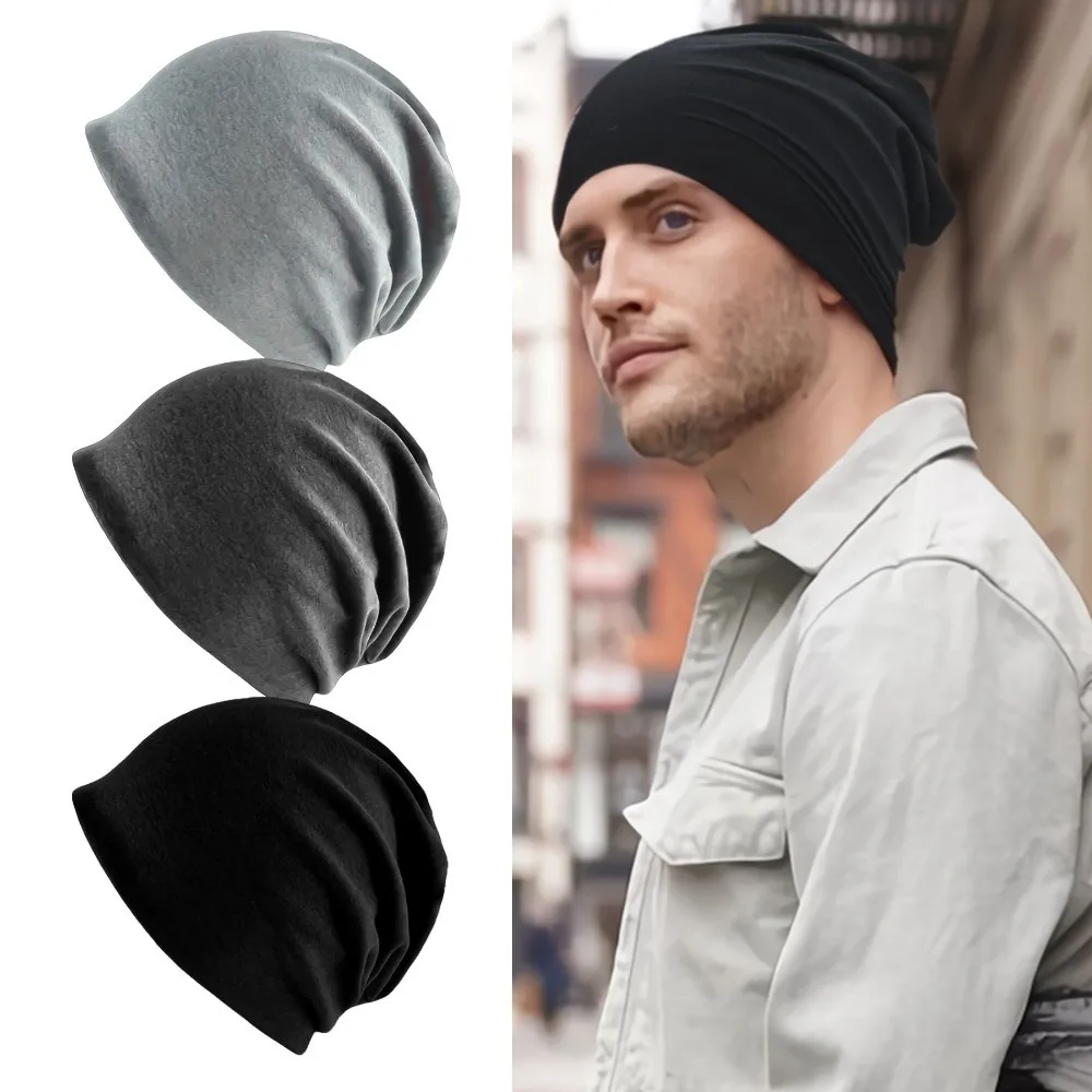 New Solid Color Slouchy Beanie Hip-Hop Soft Cotton Knitted Bonnet Hat Breathable Elastic Running Cap Unisex Men Women