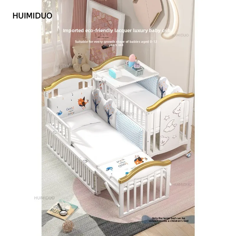 Crib Solid Wood Splicing Queen Bed European Multi-functional Baby Bb Cradle Newborn Children's Bed Can Be Moved