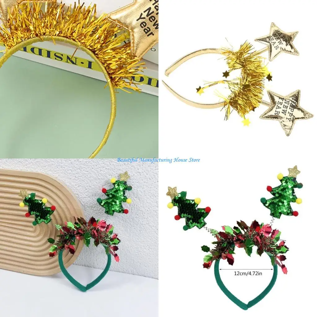 

E56A Christmas Headwear Headband Photo Props Party Cosplay Costumes Colorful Dancing Party Festive Headband New Year Party