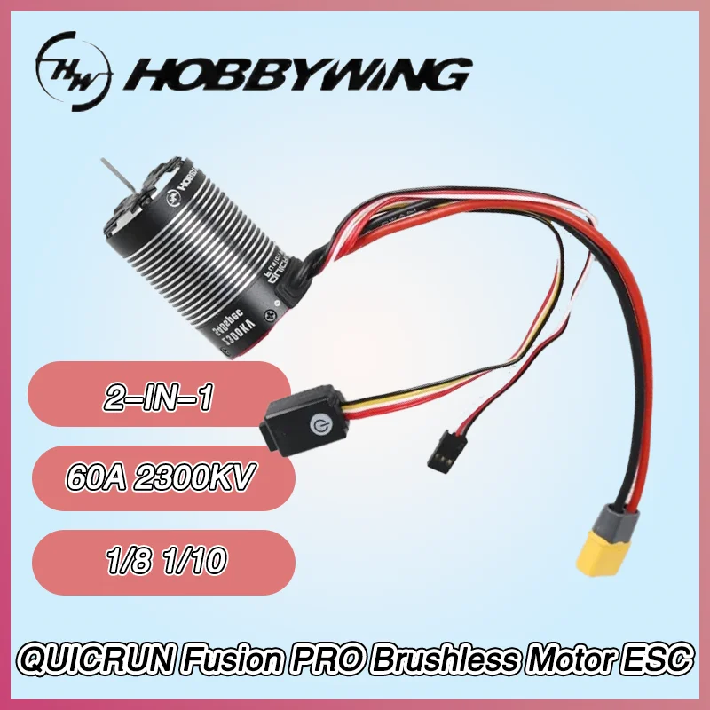 HOBBYWING QUICRUN Fusion PRO Motore Brushless 2-IN-1 ESC Integrato - 60A 2300KV per 1/8 1/10 RC Modello di Controllo Remoto Auto Crawler