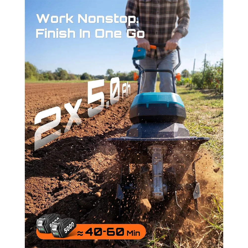 Seesii 40V 12"Electric Tiller Cultivator Lawn Weeding Soil Cultivation Cordless Rototiller for Garden for Makita 18V battery pin view 5