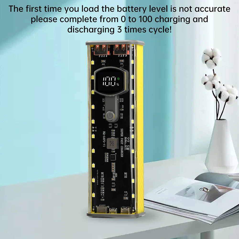 DIY 4*21700 Powerbank-Gehäuse 22,5W PD Schnellladung Dual-USB-Akku-Speicherbox Unterstützt Helligkeitsanpassung und Blitzmodus – Detail 4