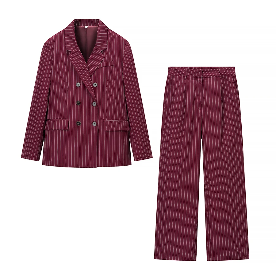 

Women's New Arrival Trouser Suit Double-breasted blazer and wide-leg pants Exudes confidence for the workplace commute