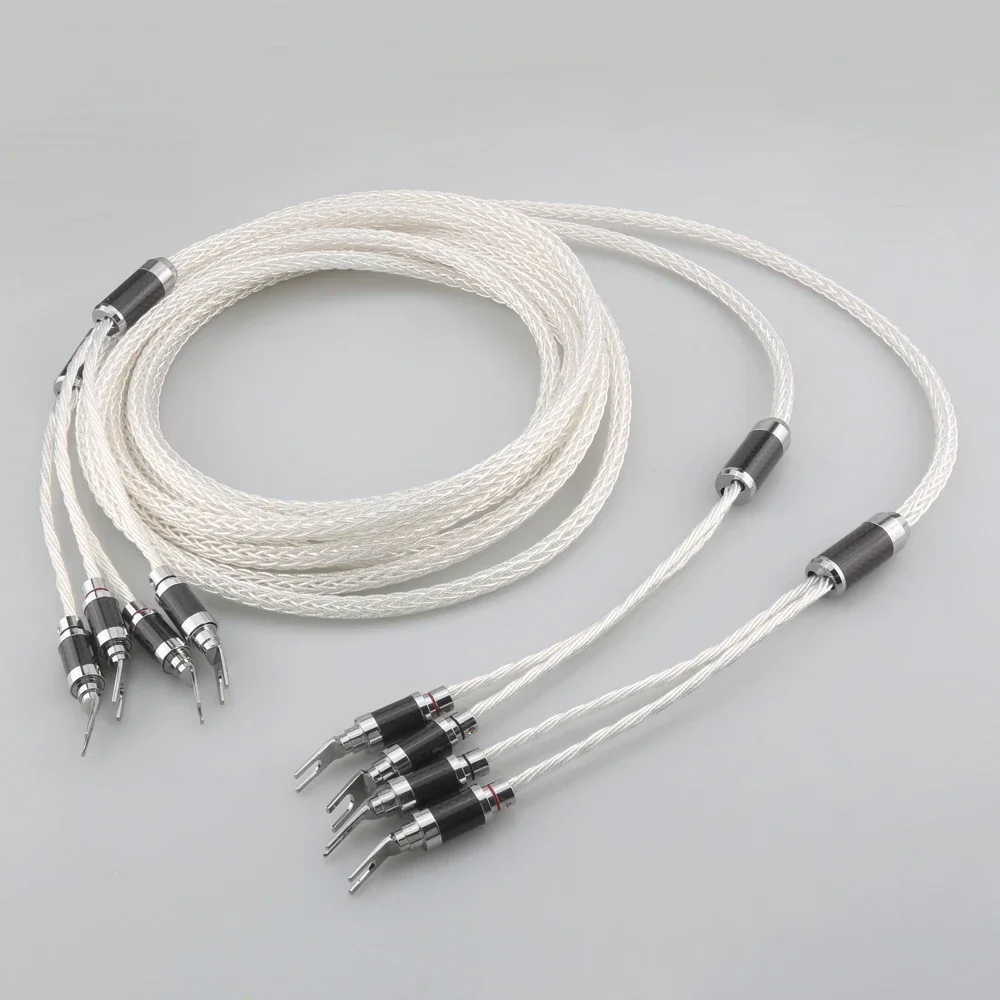 HI-End OCC 8AG 7N Silver-Plated Hifi Speaker Cable Spade to Spade Plug Y-Y banana to banana plug Loudspeaker cable