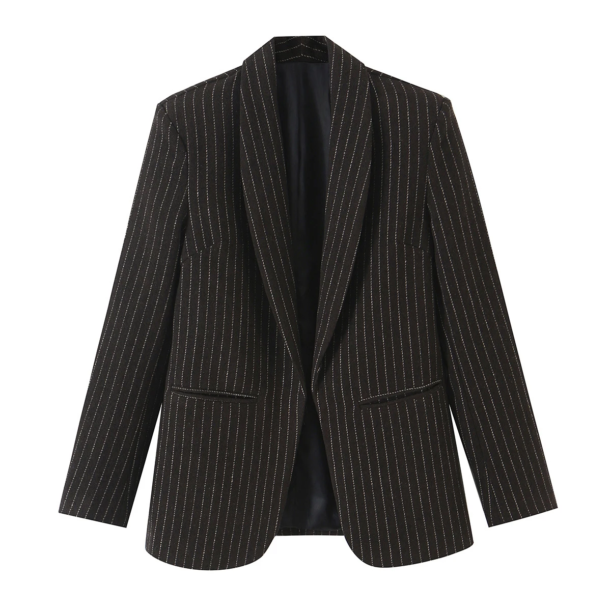 European and American style 2026 autumn new women's commuting versatile woolen striped buttonless suit jacket