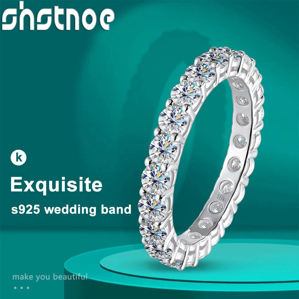 

SHSTONE 3mm D VVS1 Moissanite Ring 18K White Gold Plated 925 Sterling Silver Fine Jewelry Wedding Engagement Rings for Women