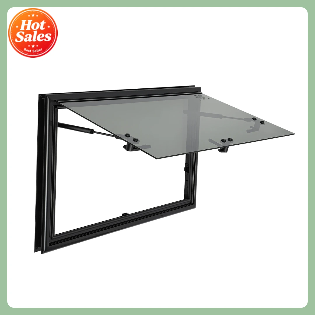 Bymaocar Fenêtre extérieure pour camping-car 700x450mm, fenêtre de camping-car à coins carrés en verre trempé noir avec moustiquaire, pare-soleil, fenêtre de ventilation pour caravane, camping-car, remorque, accessoires de remplacement durables en alliage d'aluminium et ABS