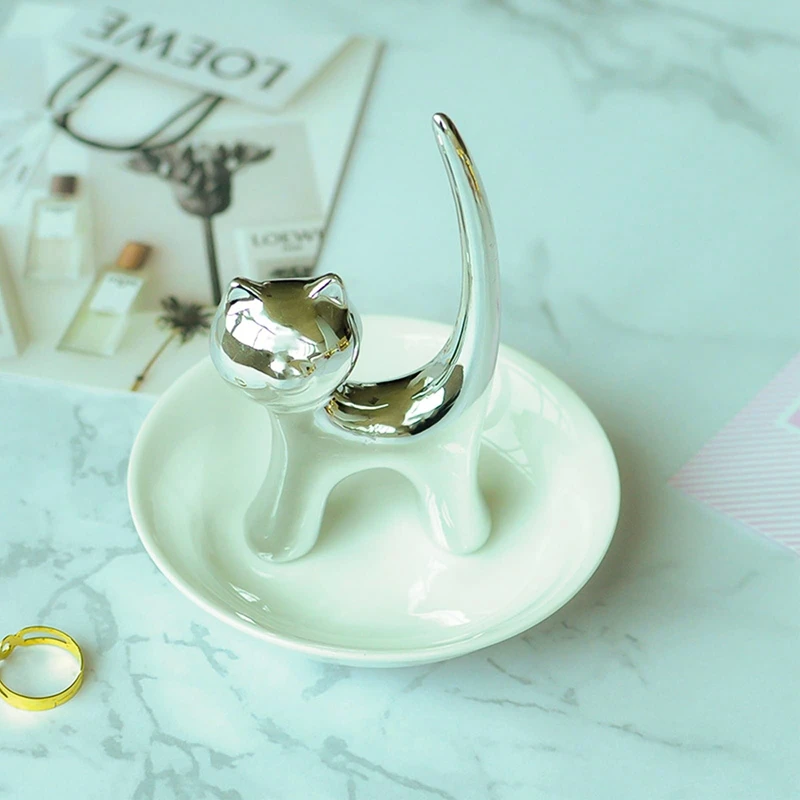 Cat Trinket Dish Jewellery Tray Cat Ring Holder Jewelry Dish Trinket Holder Fashion Bracelets Earrings Storage Tray