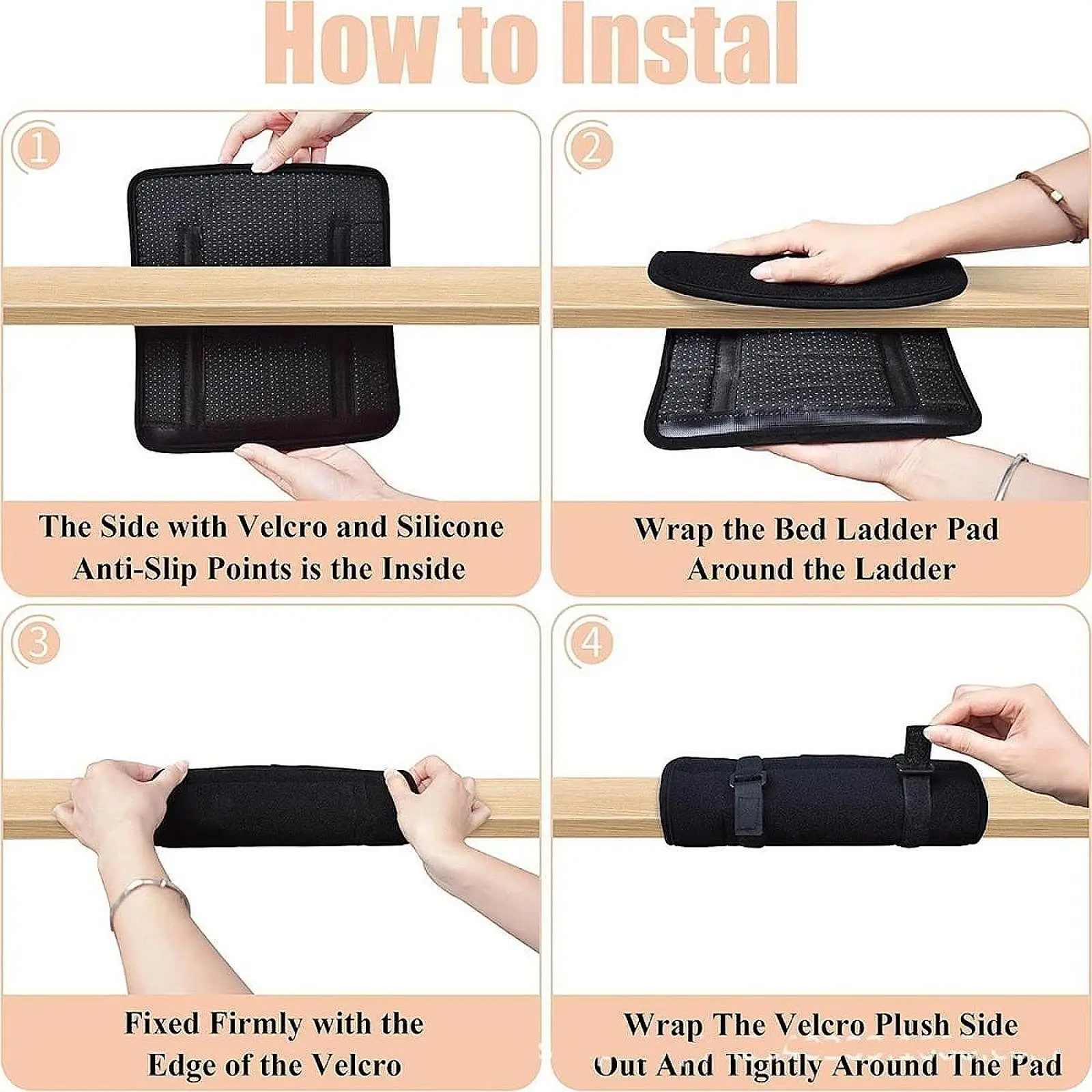 

4x Bunk Bed Ladder Pads with Adjustable Straps 10 x 10 inch Bunk