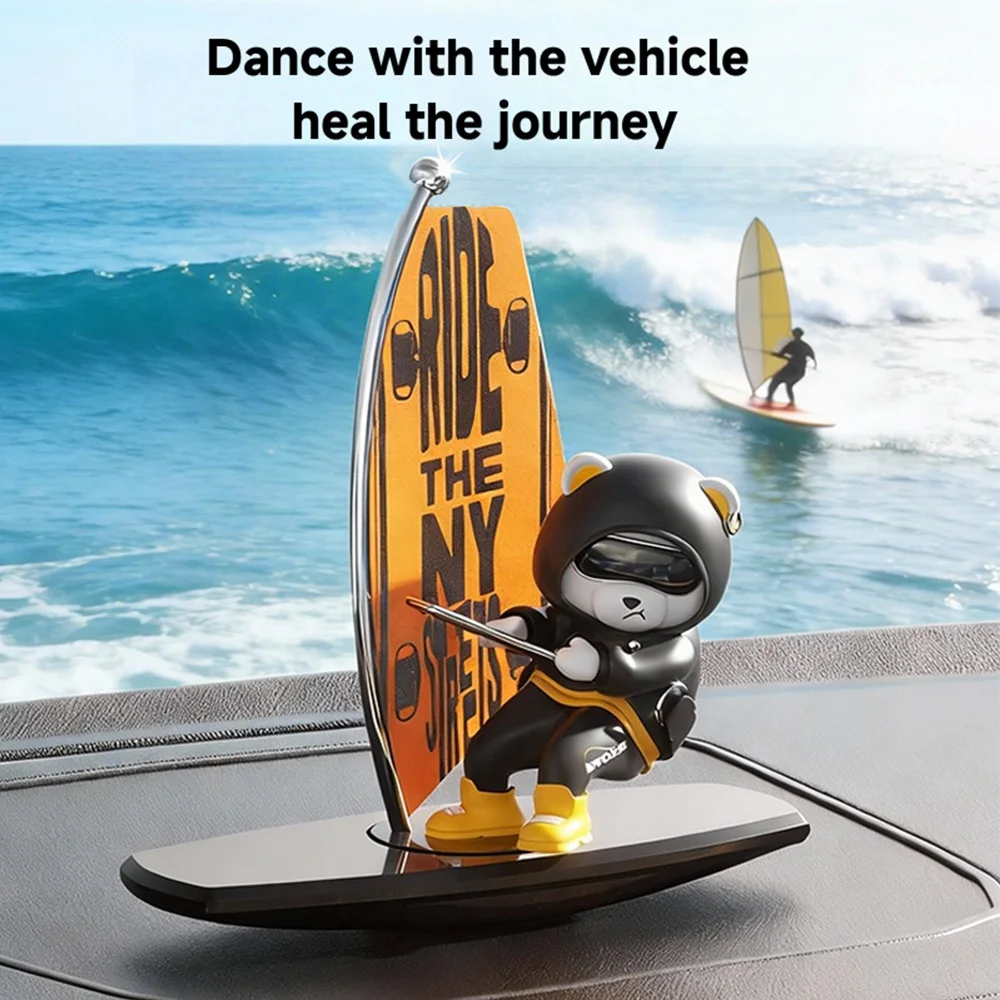 1pc Car-Mounted Rocking Surfing Bear Creative Ornament for Car Center Console Car Accessories