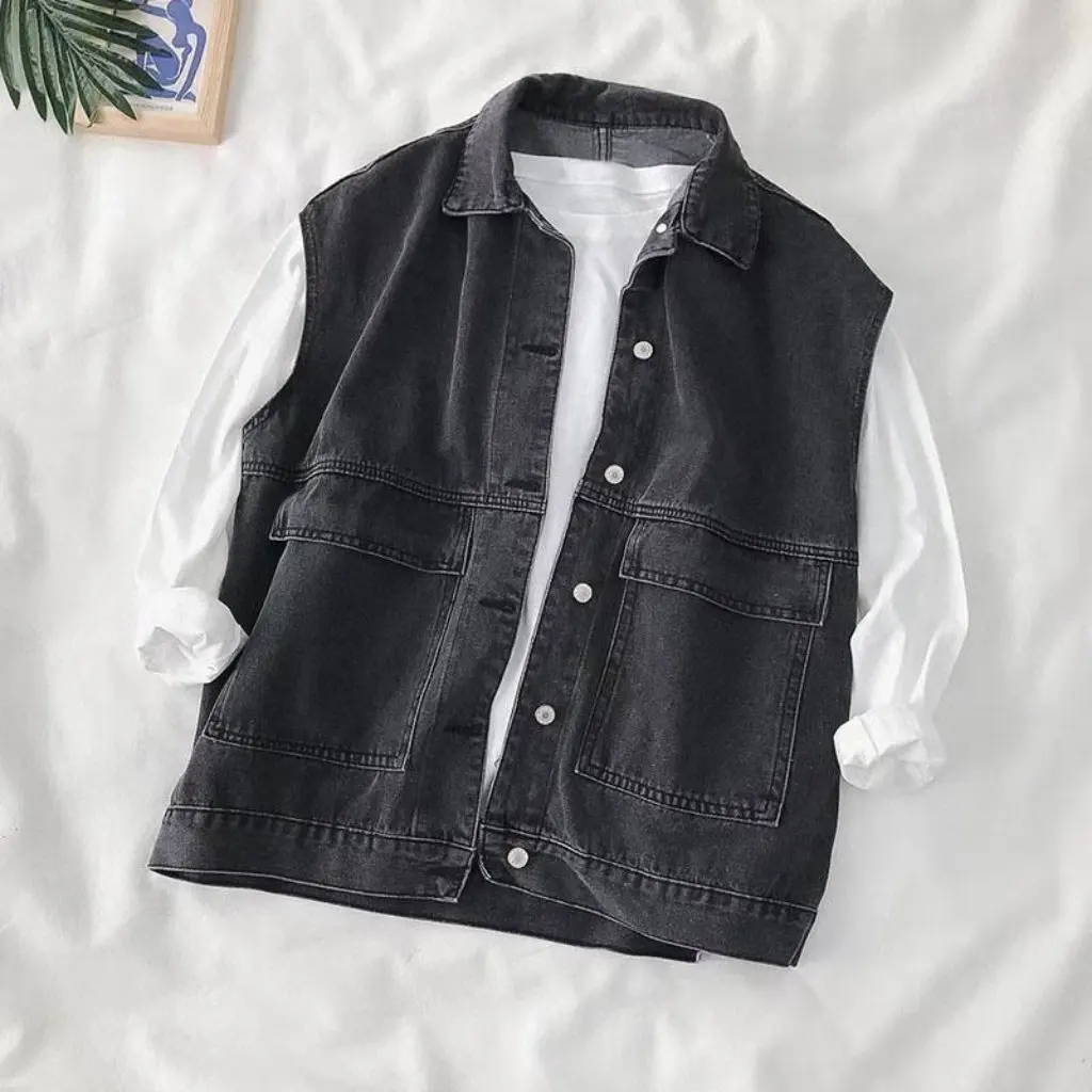 

Women's Korean-Style Sleeveless Waist Tooling Denim Vest Loose Bf Trendy Internet Popular All-Match Jacket for Students