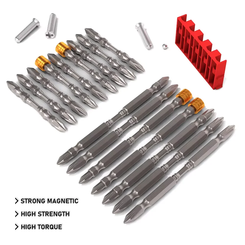 10Pcs 65mm 100mm PH2 Magnetic Phillips Bits Double End 1/4 Inch Hex Shank Electric Screwdriver Bits With magnetic ring