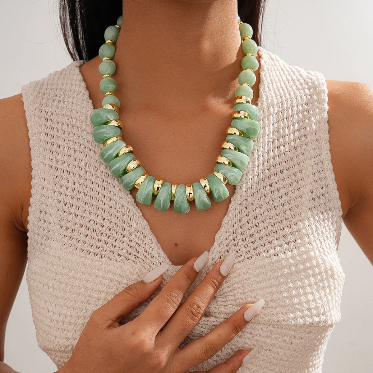 6 ألوان الراتنج هندسية الخرز الاكريليك المختنقون القلائد شعبية خمر لطخة قلادة من الراتنج سلسلة عنق ضخمة للنساء