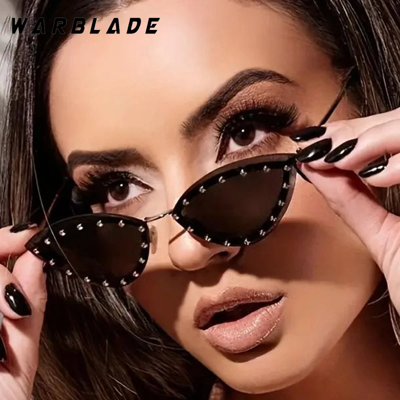 

Luxury Design Metal Rhinestone Rimless Cat Eye Women's Sunglasses Trend Punk Men Sunglass Outdoor Travel Eyewear UV400 Lentes