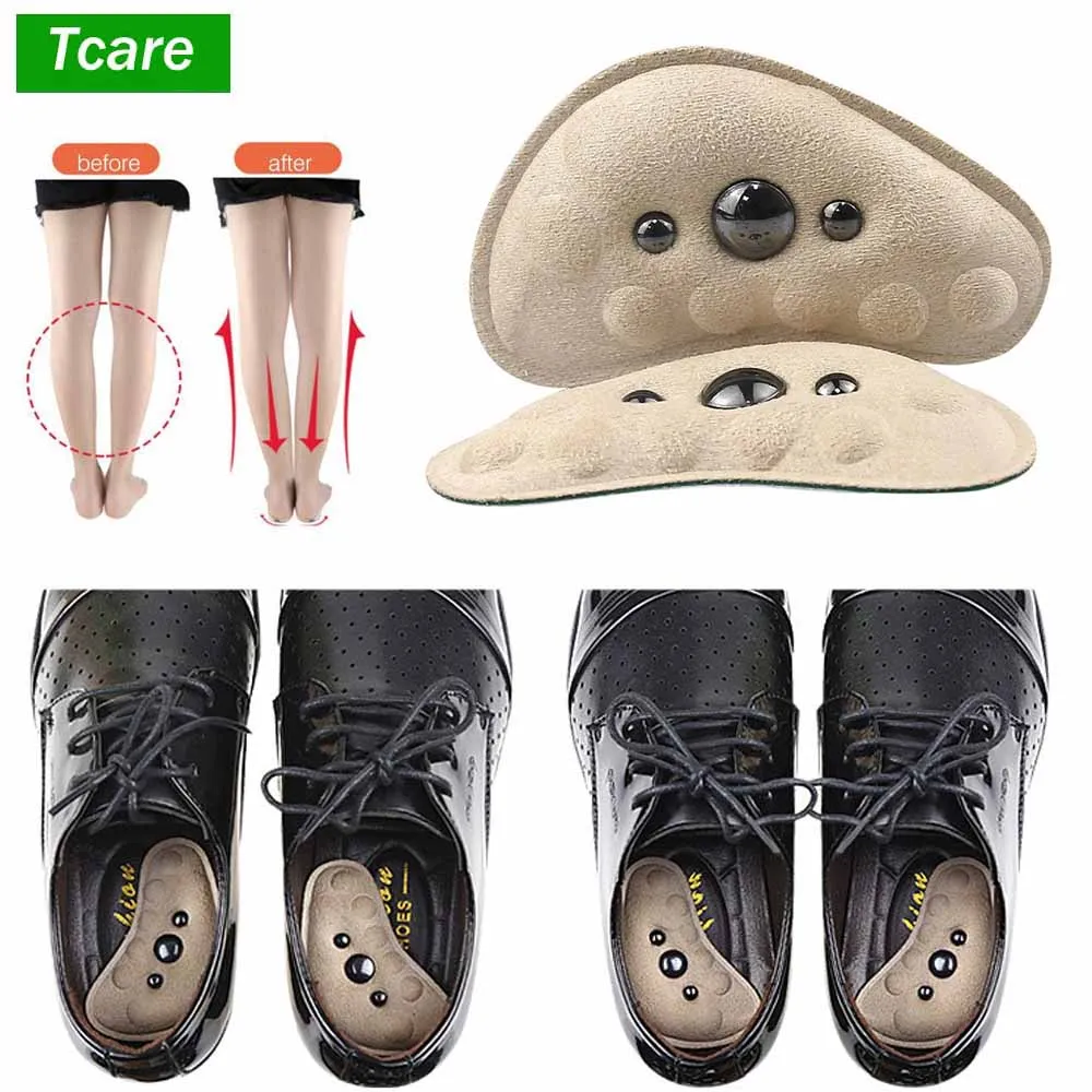 Tcare-X/O 다리 정형 외과 자석 마사지 깔창, 아치 지원 정형용 깔창 평발 교정기 페디큐어 쿠션 뒤꿈치 패드, 2 개 