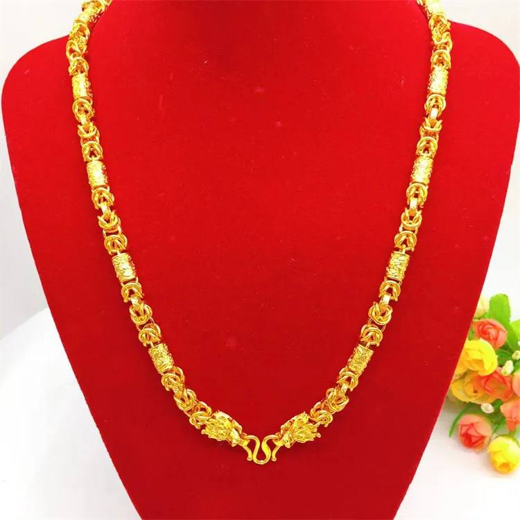 

AU999 24K Gold Men's Dragon Phoenix Necklace - Dragon Head Twisted Chain Style, Chinese Totem Design, Business Full Glamour