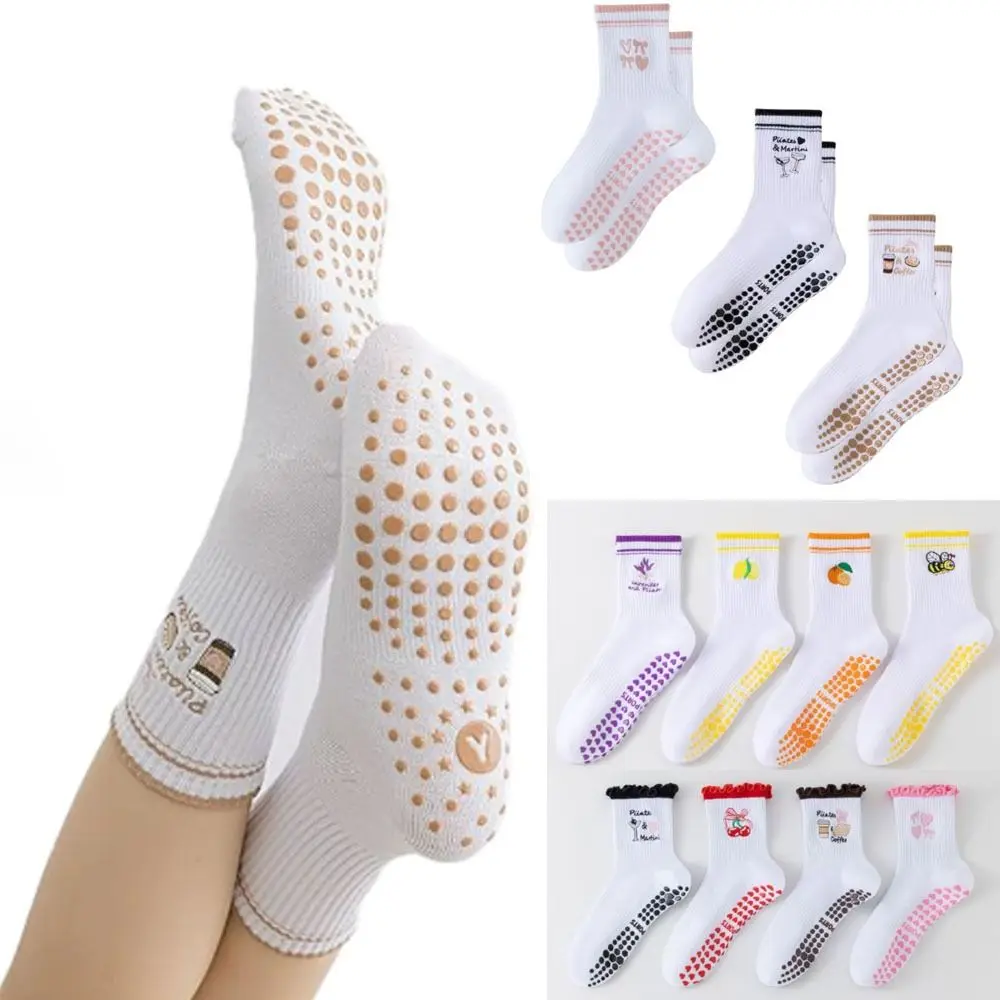 

New Cotton Pilates Socks Harajuku Street Breathable Cherry Embroidery Socks Casual Sweat-absorbent Yoga Socks